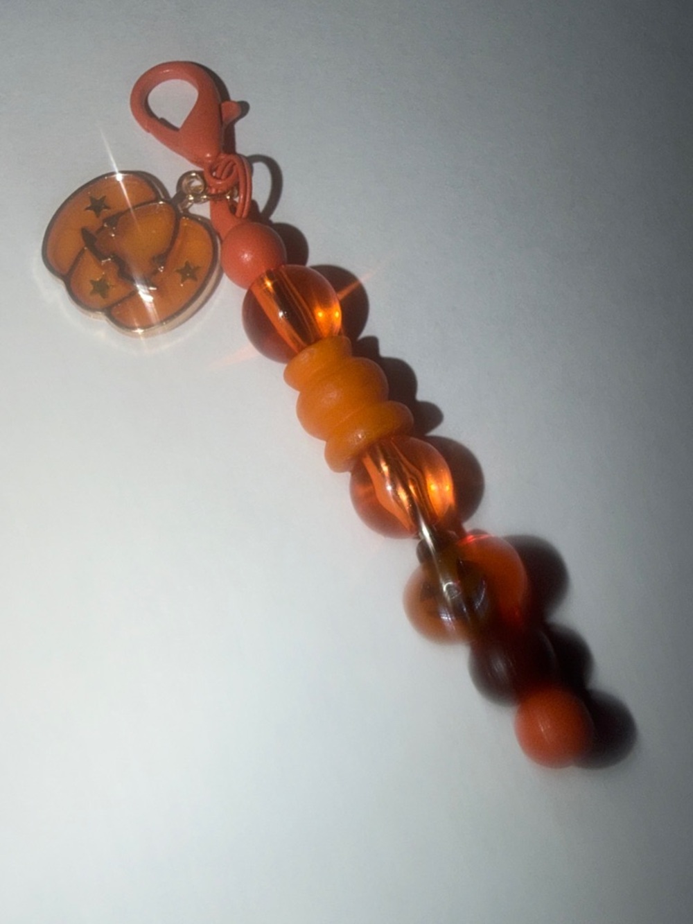 Orange Beaded Pumpkin Charm Key & Card Holder Accessory
